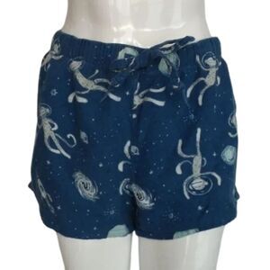 MUNKI MUNKI Flannal Sleep Shorts, L, Blue/White sock Monkeys, Drawstring